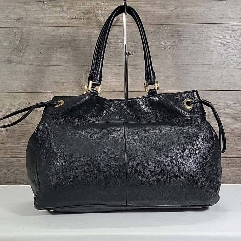Tory Burch Classic Black Pebble Leather Tote Handbag
